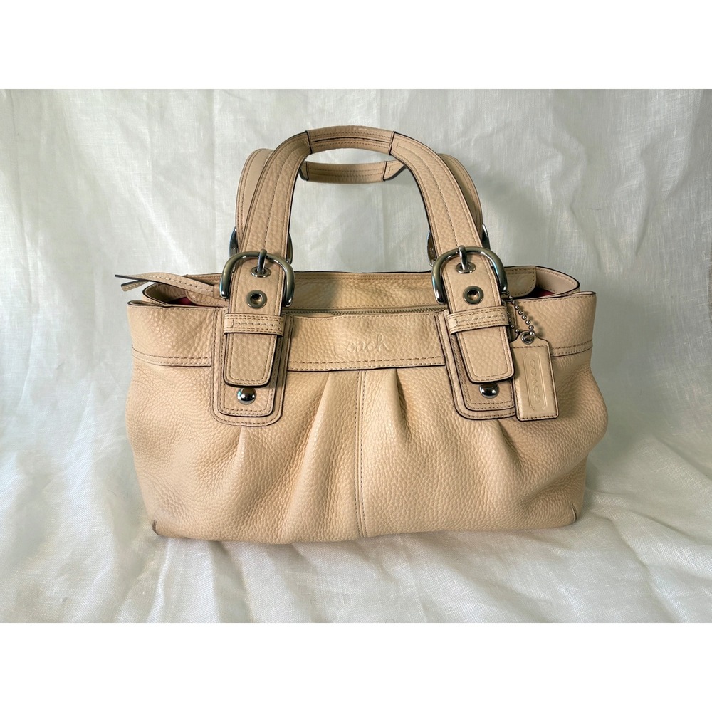 Coach Soho Pleated Satchel Beige Pebbled Leather Shoulder Bag F13732